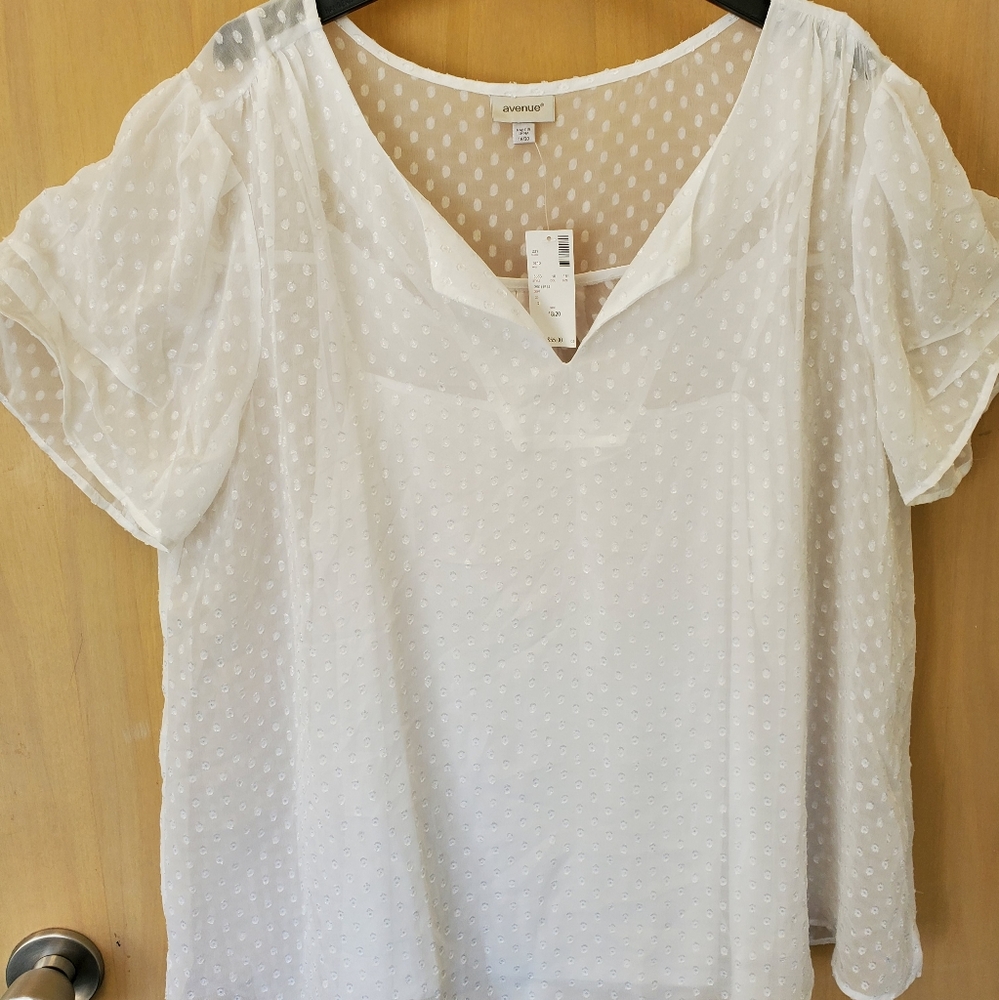 Avenue Swiss dot sheer blouse with camisole